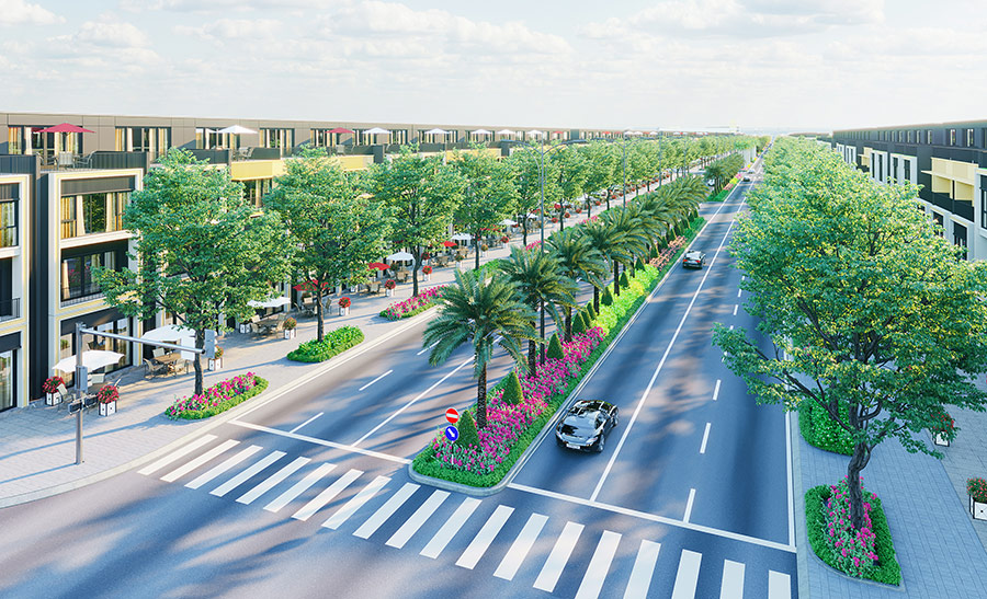 Gold Silk Boulevard rộng 34m, 6 làn xe với độ dài gần 2km chạy xuyên suốt dự án Khu đô thị Gem Sky World