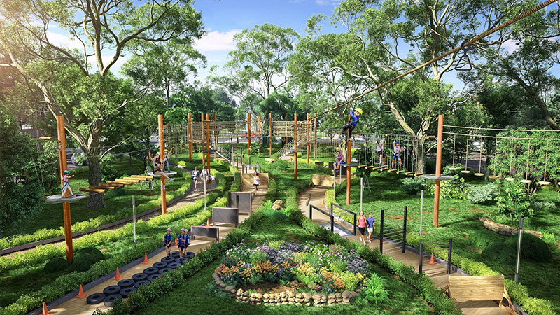 Tổ hợp trò chơi Adventure Forest nằm trong khuôn viên công viên trung tâm Gem Sky Park được đầu tư bài bản theo tiêu chuẩn quốc tế đang trong quá trình hoàn thiện để kịp khánh thành trong Quý 1 năm nay.