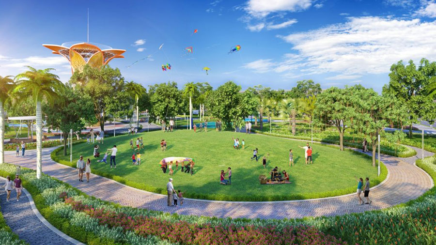 Khuôn viên công viên trung tâm Gem Sky Park rộng 3 ha vừa khánh thành ngày 4/4. Ảnh phối cảnh: Tập đoàn Đất Xanh.